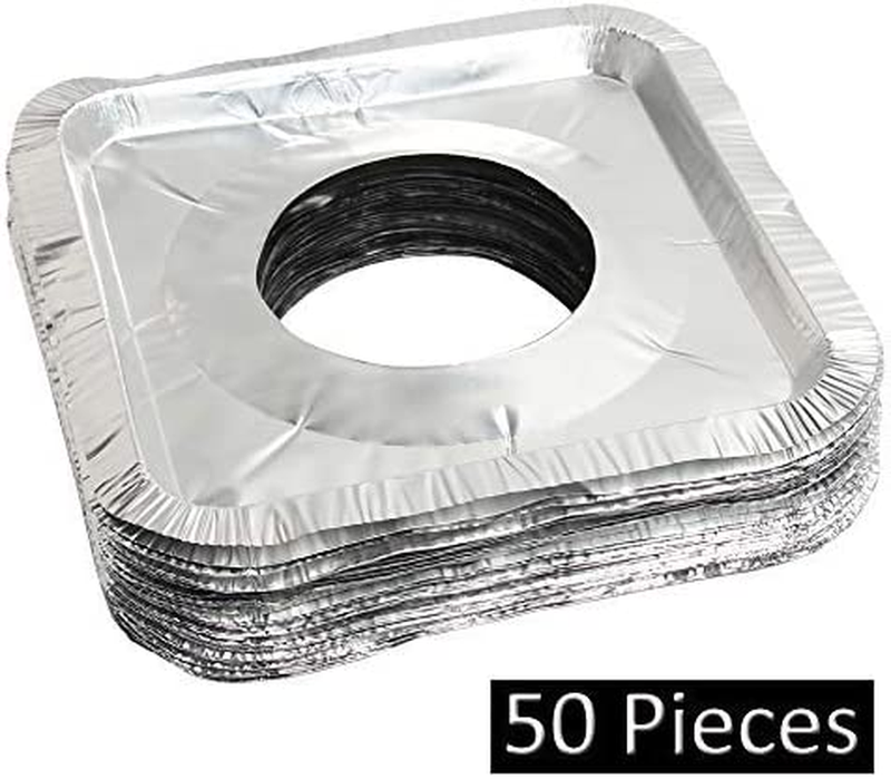 50 Pack Aluminum Foil Square Stove Burner Covers Disposable Heavy Thick Quality