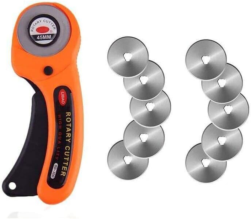 Rotary Cutter Professional Quilting Roller Fabric Cutting Tool+10Pcs Blades 45Mm