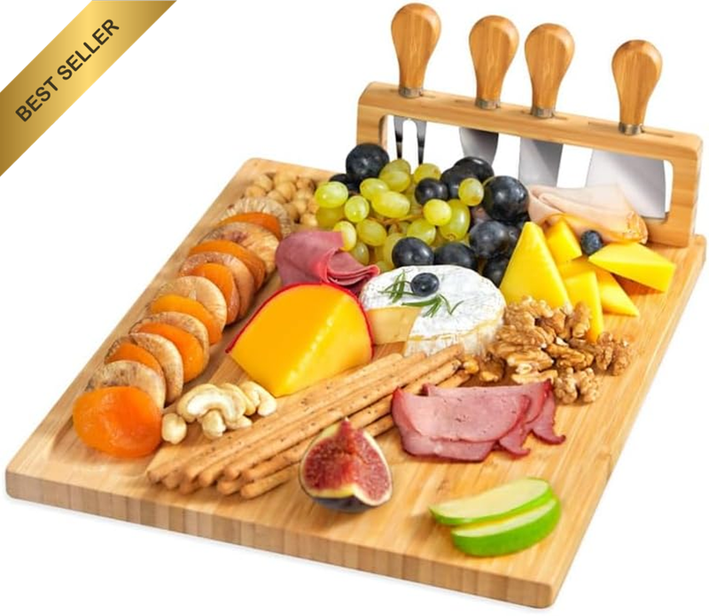 Bamboo Cheese Board and Cooked Food Board Set, Bread and Fruit Cutting Board, Ch