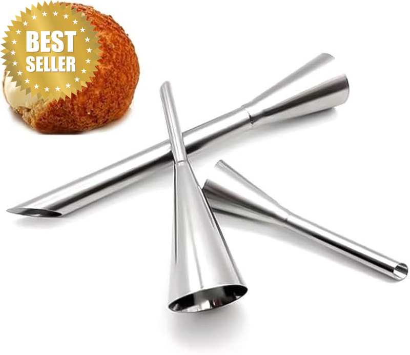 3pc Stainless Steel Puffs Piping Nozzles Long Cream Pastry Decorating Tools