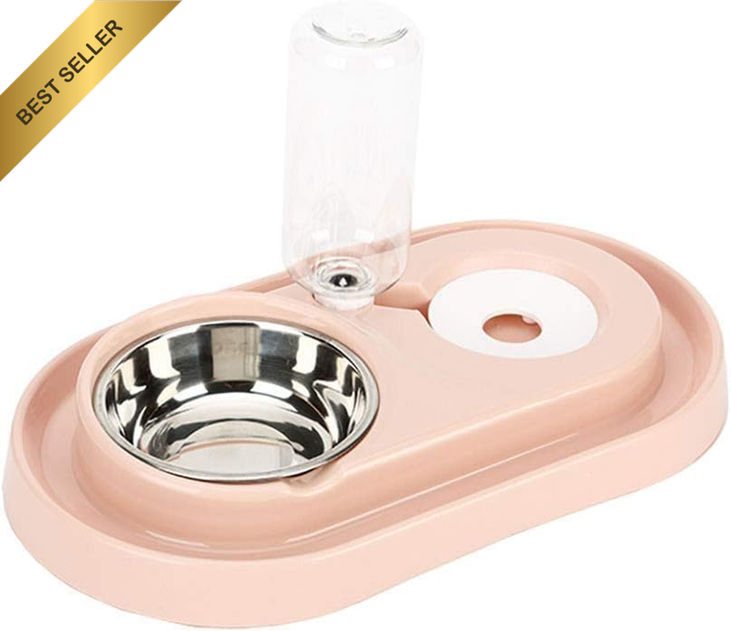 Double Dog Cat Bowls Water and Food Bowl Set，Stainless Steel Bowl Automatic Wate