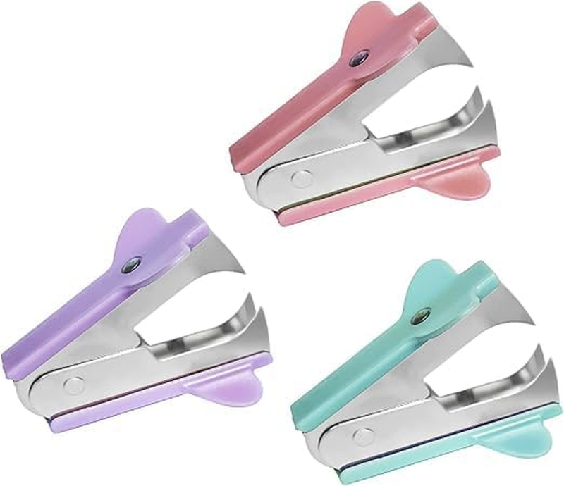Metal Staple Remover Set, 3 Pack, Pink Purple Mint Green, for School Office Home