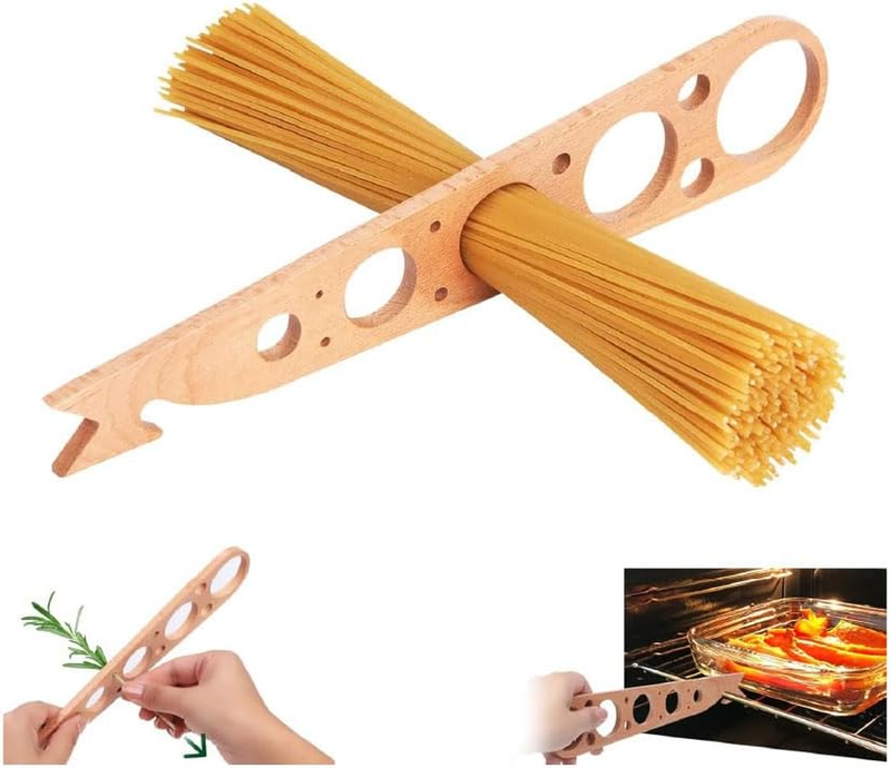 Wood Pasta Measurer Tool, Wood Herb Stripper and Oven Rack Push Pull Tool, Kitch