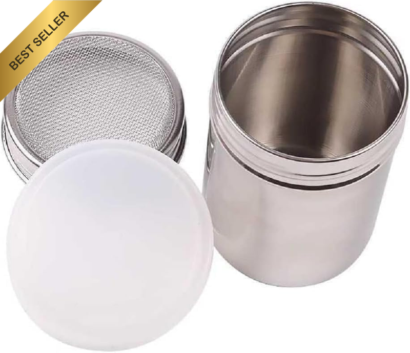Powder Sugar Shaker with Lid - Stainless Steel Fine Mesh Shaker Cinnamon Icing S