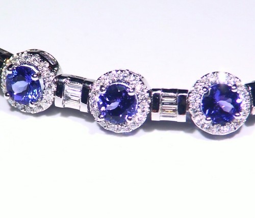 11.20CT 14K Gold Natural Tanzanite Diamond Vintage AAA Halo Tennis Bracelet Deco