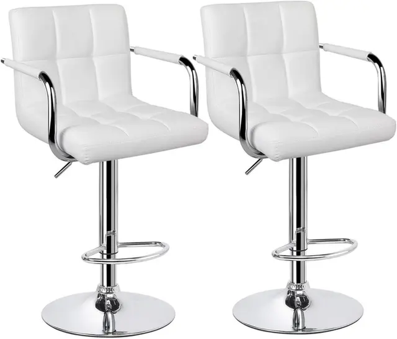 Tall Bar Stools Set of 2 Modern Square PU Leather Adjustable