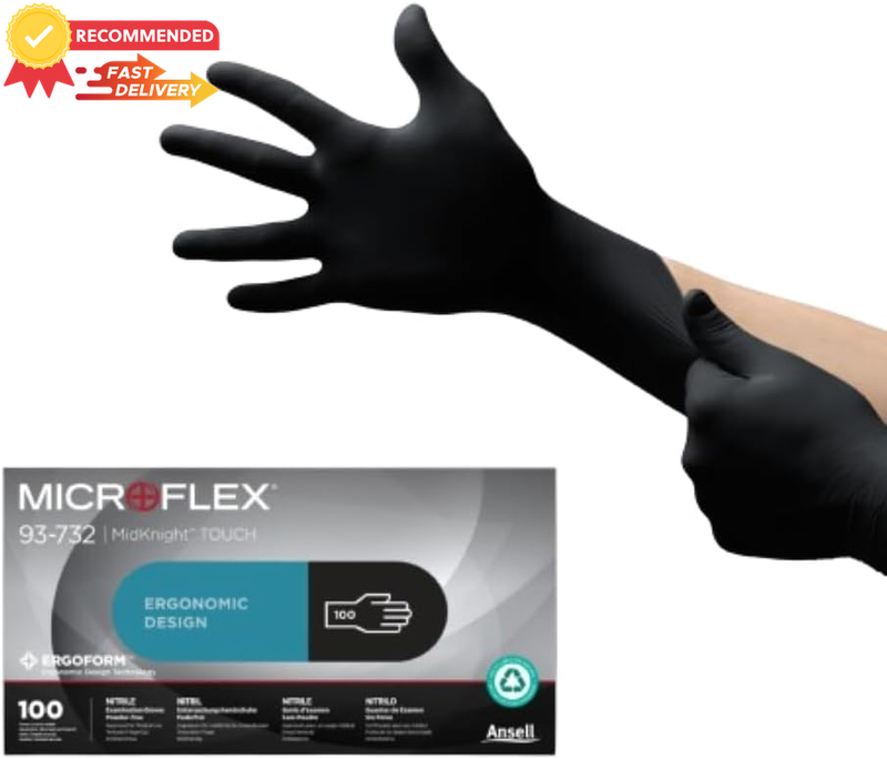 Microflex Nitrile Disposable Gloves, Powder-Free, 100 Count, Food Safe