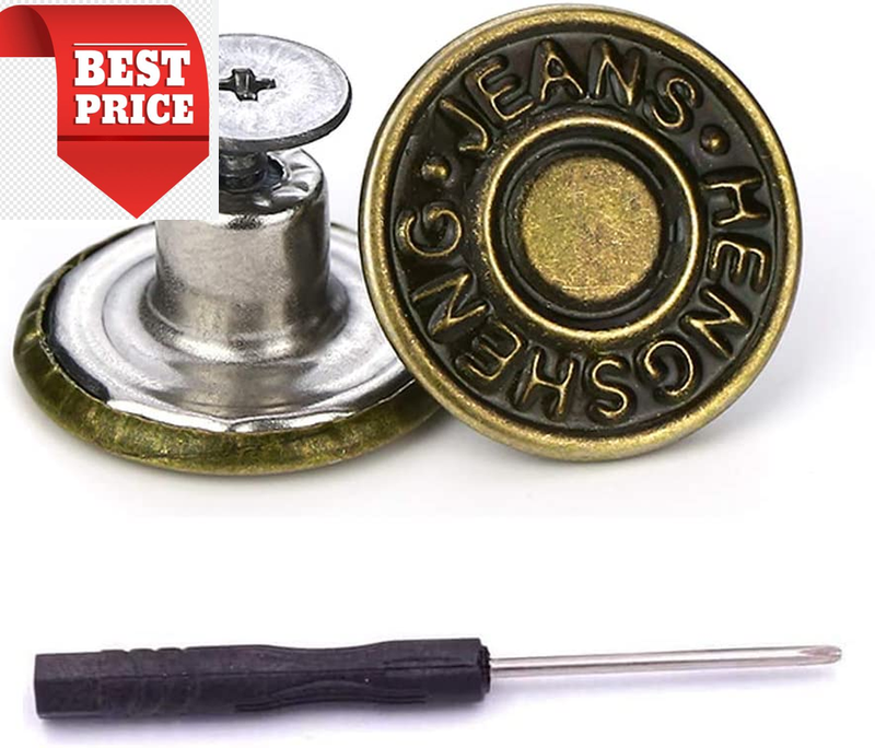15 Sets Replacement Jeans Buttons, 17Mm No-Sew Nailess Removable Metal Jeans But