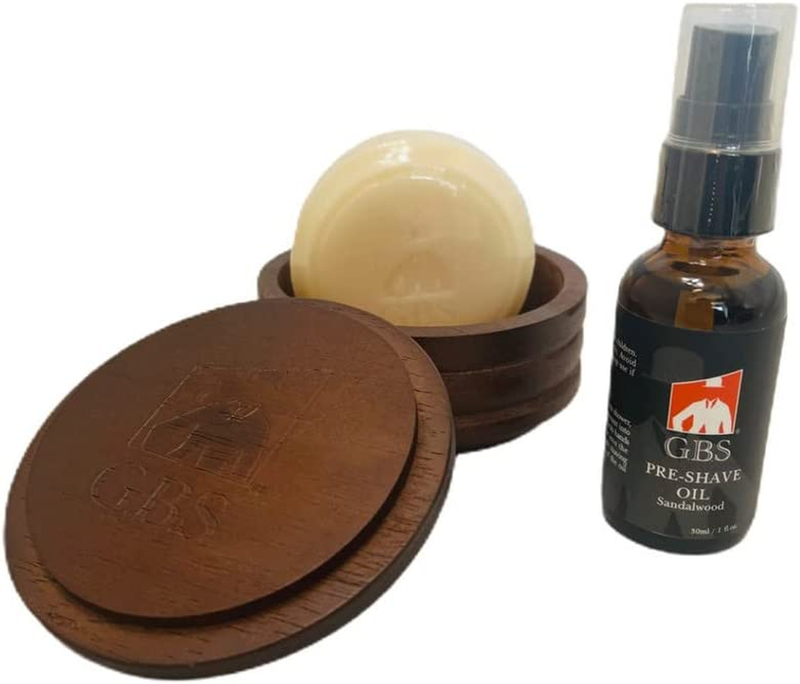 G.B.S Dark Wood Shaving Soap Bowl Cup with Lid Cover, Natura