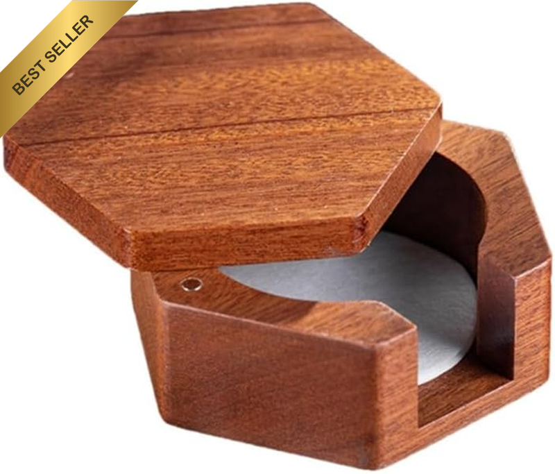 Espresso Filter Holder Wooden Coffee Paper Storage Box with Lid for Puck Filters