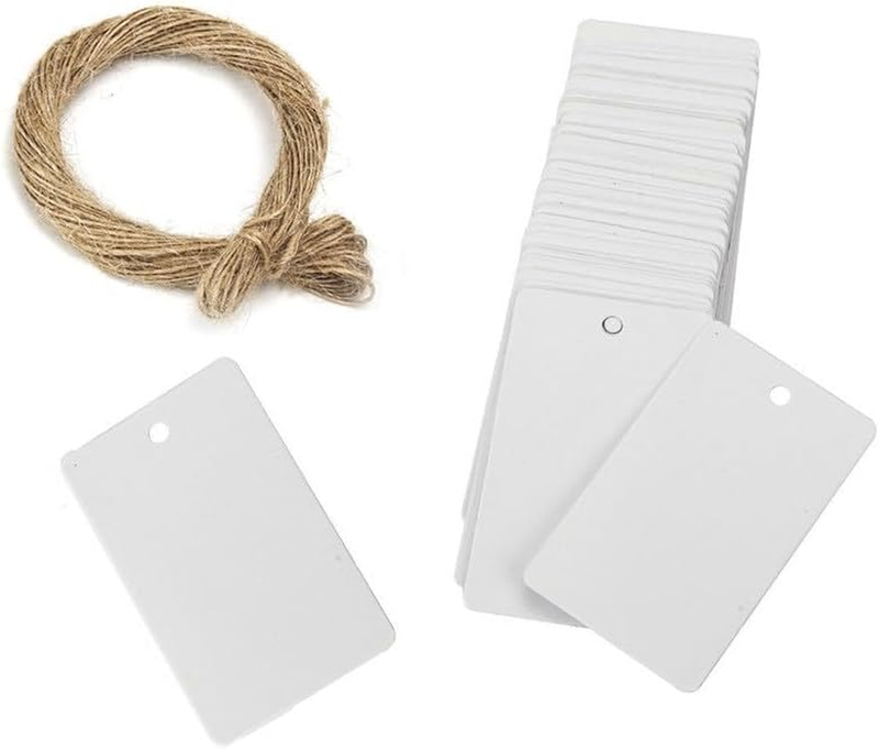 Kraft Paper Gift Tags Luggage Wedding Labels with String, 100Pcs Rectangle Hangi