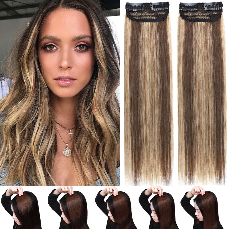Two Piece CLEARANCE Soft Human Hair Pad Clip in Remy Topper Hairpiece Side Patch