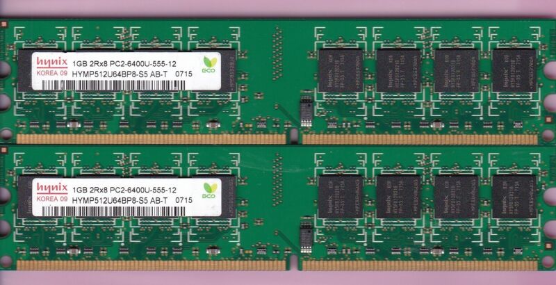 2GB 2x1GB DDR2-800 HYNIX HYMP512U64BP8-S5 AB-T PC2-6400 DESKTOP RAM MEMORY KIT