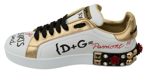 Pre-owned Dolce & Gabbana Dolce&gabbana Women Multicolor Sneakers 100% Leather Floral Sequins Trainer Shoe