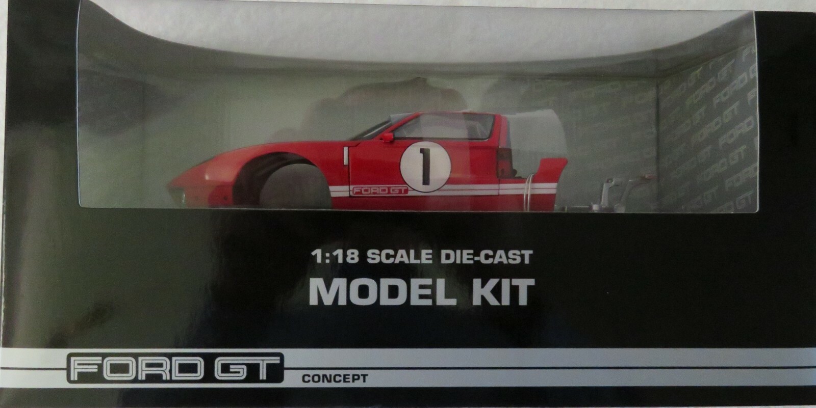 2002 FORD GT CONCEPT KIT RED / WHITE STRIPES 1/18 SCALE BY