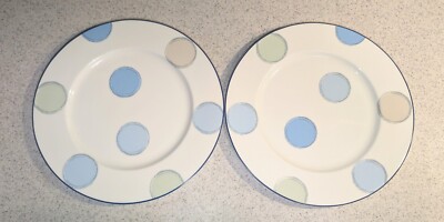 Noritake Ambience Java Blue Dinner Plates Polka Dot Discontinued - Set Of 2