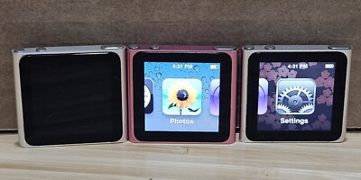 Lot of 3 Apple A1366 iPod nano 6th Gen 1.54'' Multitouch Clip iPod Media Players