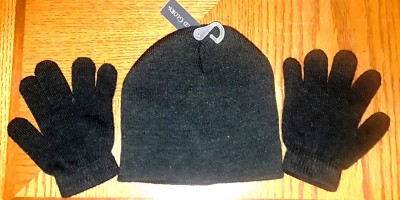Black Wool Hat/Cap with matching Gloves Youth/Child