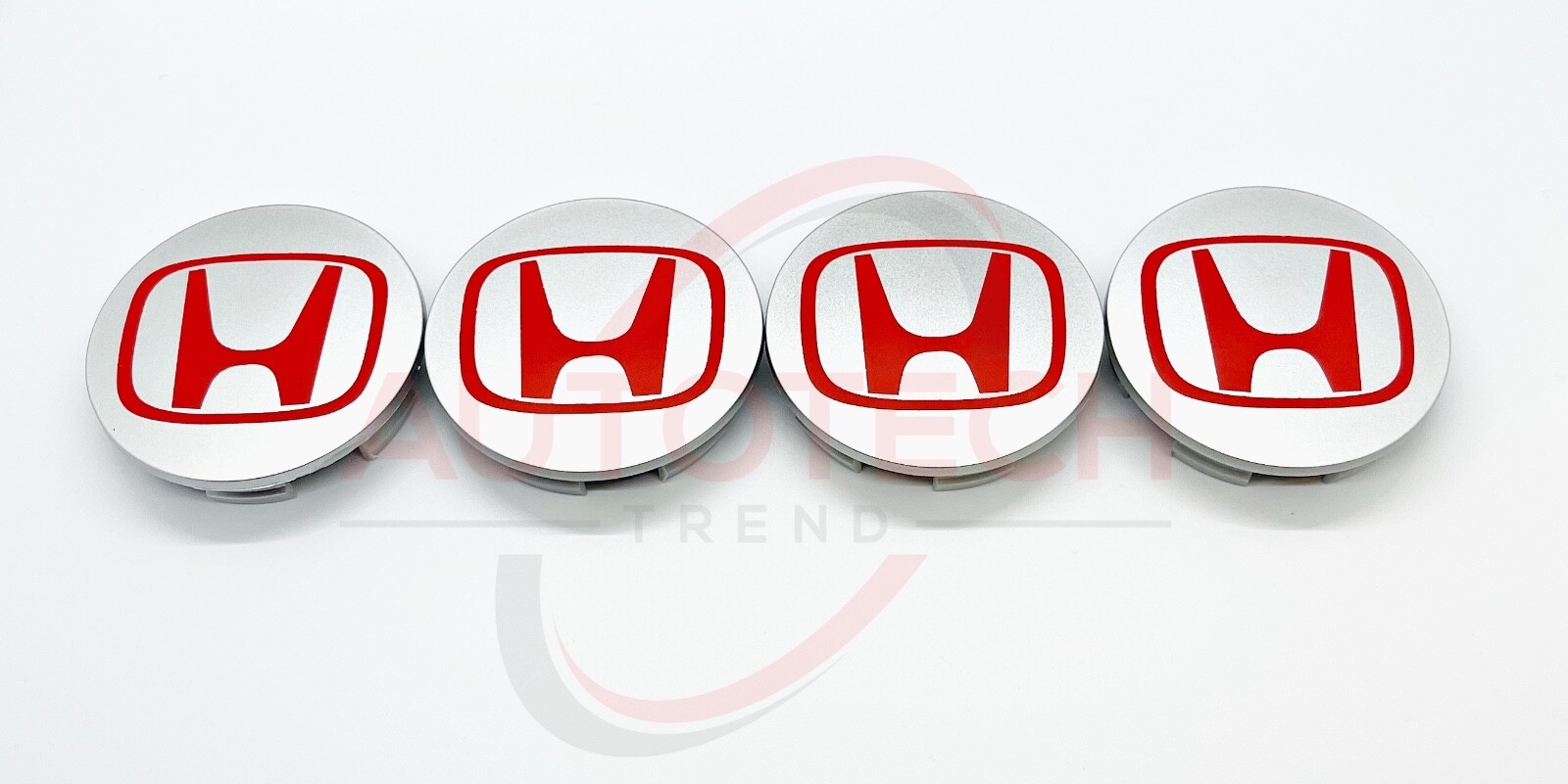 Silver/Red HONDA Set Of 4 Wheel Center Caps 69MM