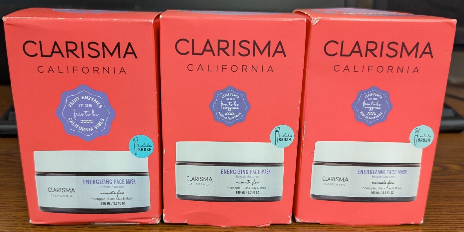 LOT OF 3 CLARISMA CALIFORNIA ENERGIZING FACE MASK 3.3FL. OZ. IMPERFECT BOX