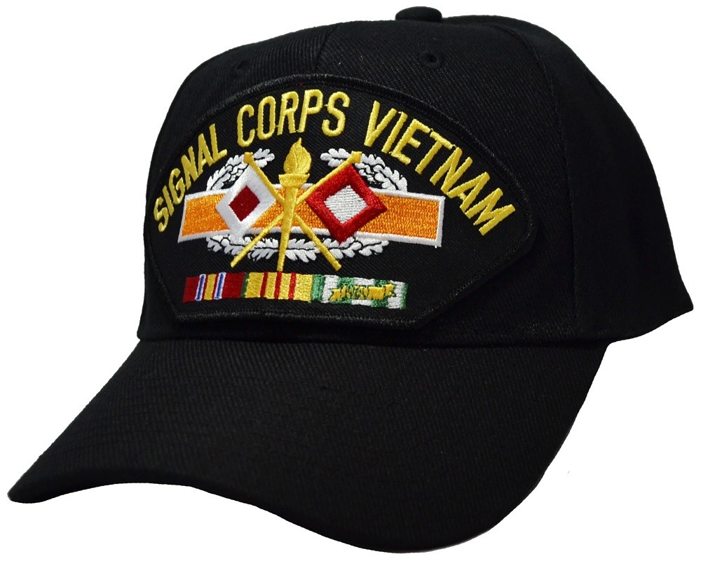 SIGNAL CORPS VIETNAM EMBROIDERED 3 RIBBON BLACK HAT CAP | eBay