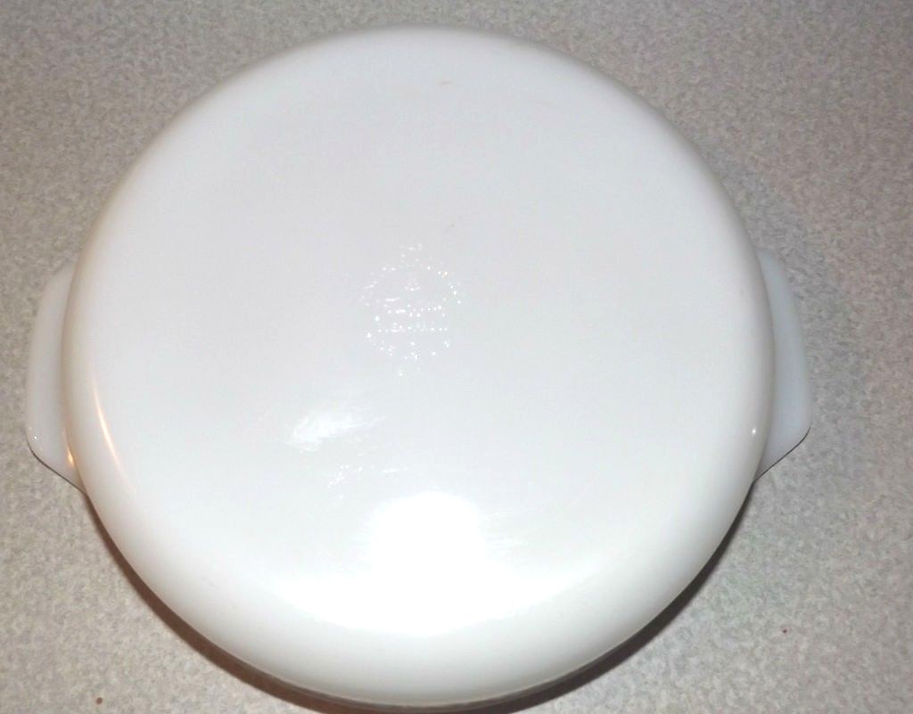 Vintage Fire King Casserole Retro Serving Bowl Round Dish White Glass