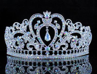 HEART AB CRYSTAL RHINESTONE HAIR TIARA CROWN BRIDAL SILVER JEWELRY PROM T12108AB