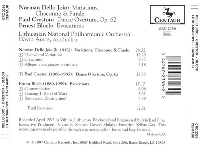 NORMAN DELLO JOIO: VARIATIONS CHACONNE & FINALE; PAUL CRESTON: DANCE OVERTURE, O