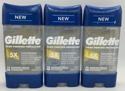 3PK Gillette Gel Deodorant ~ 5X Clase Mundial ~ 3.8 OZ EACH ~ NEW ~ EXP 9/24+