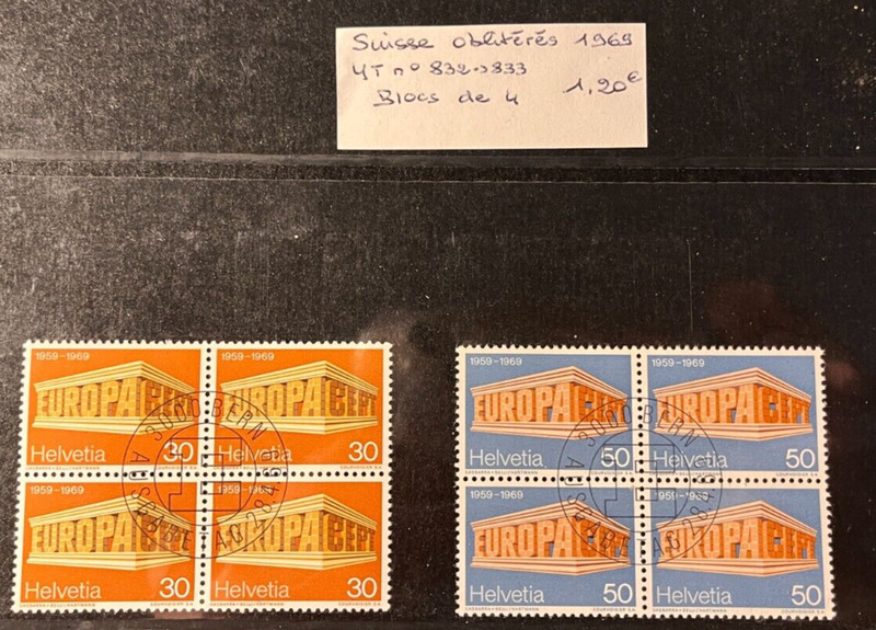 Timbres Suisse 1969 Obliteres Yt NÂ° 832 Et 833 Blocs De 4