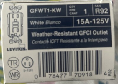 Leviton 15A 125V Duplex Self-Test Tamper Resistant/Weather Resistant GFCI Outlet