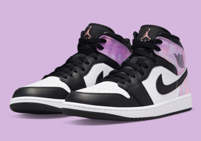 Air Jordan 1 Mid Shoes Black Purple Tie Dye Zen Master DM1200-001 Mens Size 10.5