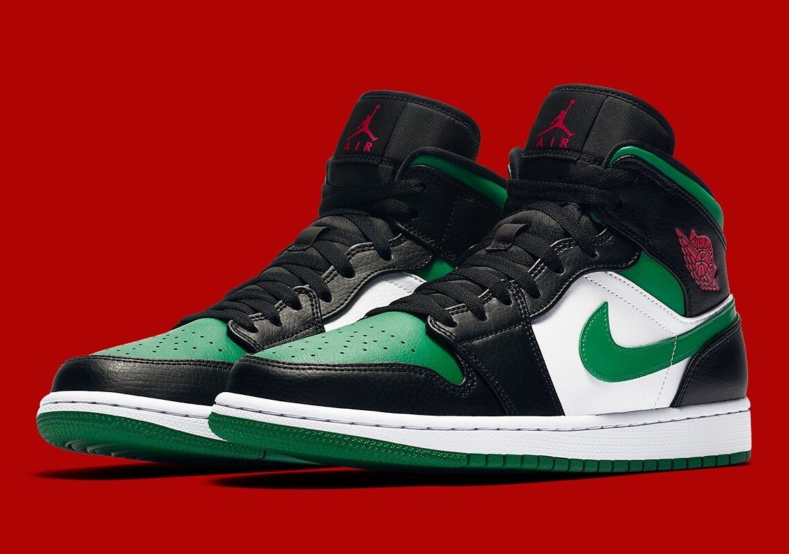 靴 NIKE GS AIR JORDAN 1 MID \"GREEN TOE\" air-jordan-1-mid-grey-green-gs