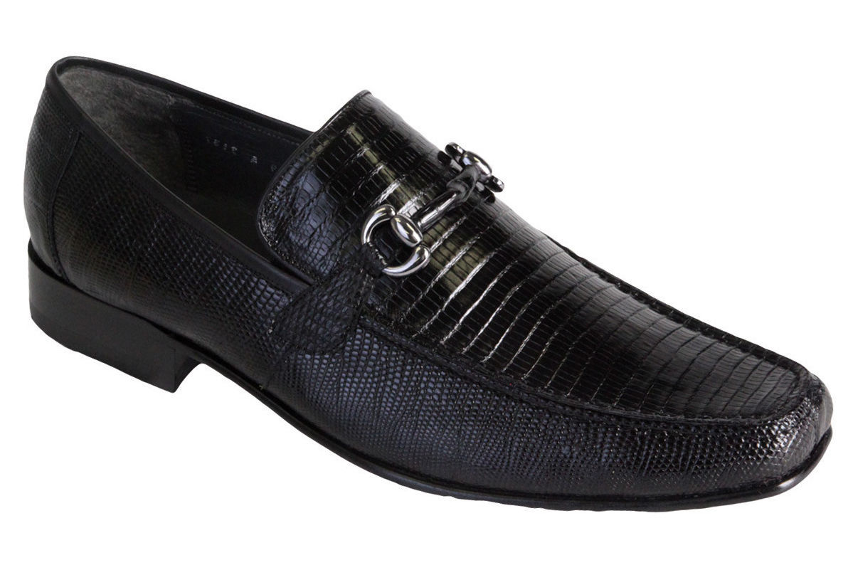 Pre-owned Los Altos Boots Los Altos Men's Black Genuine Teju Lizard Dress Shoes Casual Slip On Loafer D