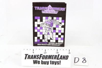 Bomb-Burst Instructions Pretenders 1988 Vintage Hasbro G1 Transformers