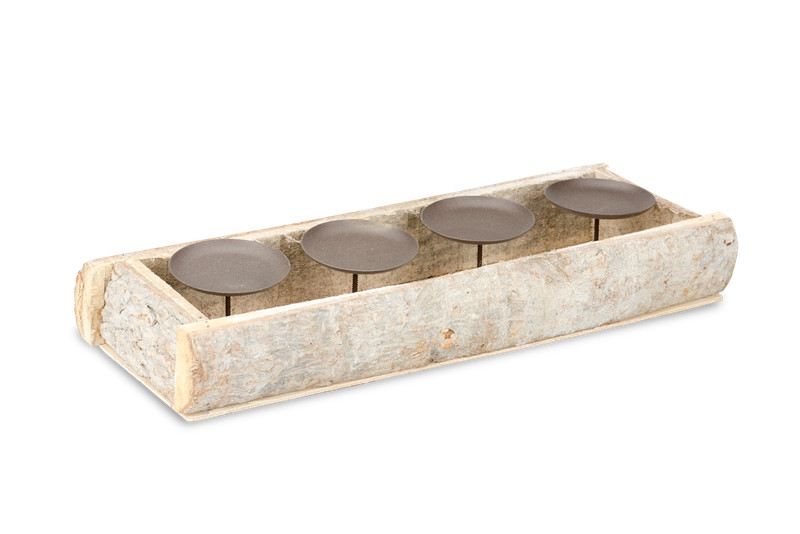 Nadeco Kerzenhalter Rindenholz Weiß Gewaschen FüR 4 Kerzen Ca. 45x15x6cm Kerzent