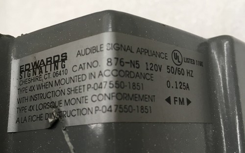 Edwards Weatherproof,4X Enclosure,120V, Audible Signal appilance Cat No. 876-NS