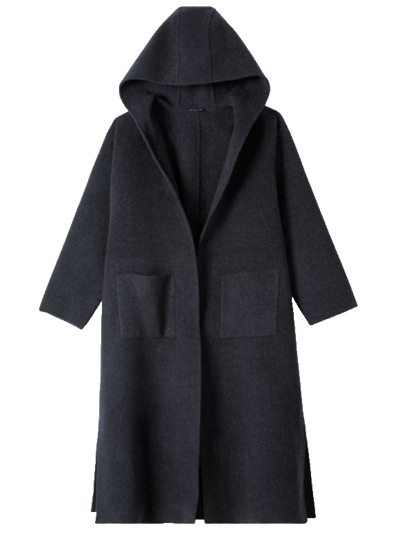 Pre-owned Eileen Fisher $598  100% Wool Hooded Long Coat Charcoal Gray Sz L