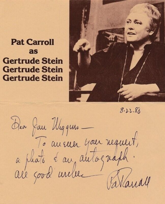 Pat Carroll-Promotion Photo for Pat Carroll as Gertrude Stein Signed
