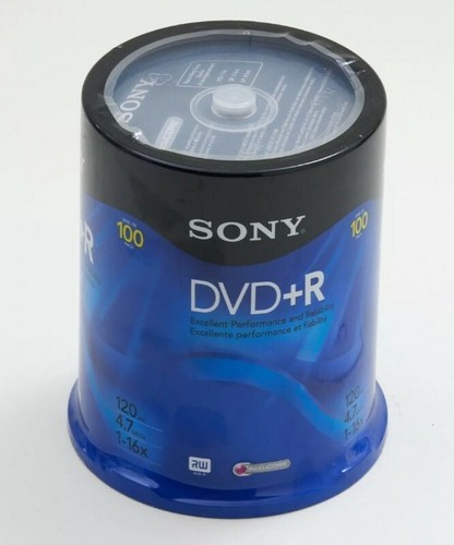 New Sony DVD+R 4.7 GB AccuCore Recordable DVDs 100 Disc Pack