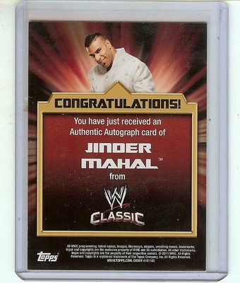 Jinder Mahal 2011 WWE Topps Classic Authentic autograph auto