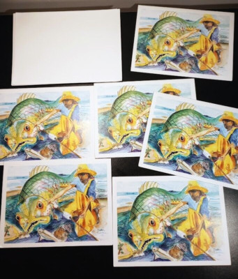6 Greeting Cards Fish Fishing Debbie Cantu Blank Cards