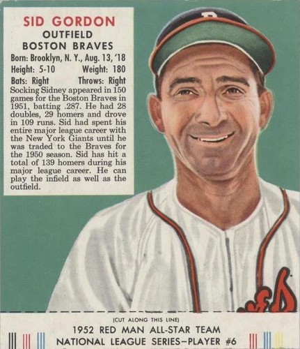 1952 Red Man Set-Break #NL6 Sid Gordon REPRINT | eBay