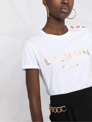 BALMAIN Button-embellished printed cotton-jersey T-shirt BALMAIN Button-embellished printed cotton-jersey T-shirt