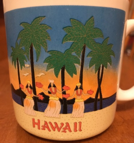 Vintage Hilo Hattie Hawaii Coffee Mug Tea Cup White/Pink Dancers