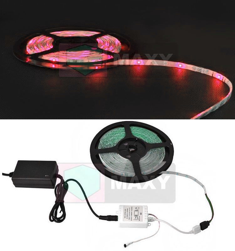 STRISCIA STRIP LED SMD LUMONOSI IMPERMEABILI CON TELECOMANDO ROSSO 5 METRI NUOVO