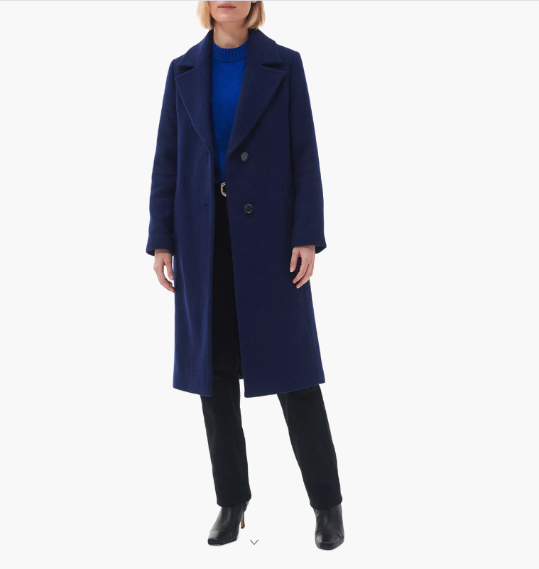 Pre-owned Barbour Angelina Flattering Longline Wool-ble Coat Msrp$680 Gorgeous Azure Blue