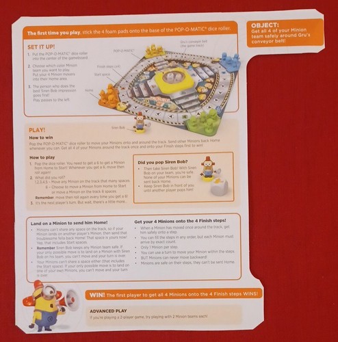 Despicable Me Trouble Board Game Board & Rules REPLACEMENT Part