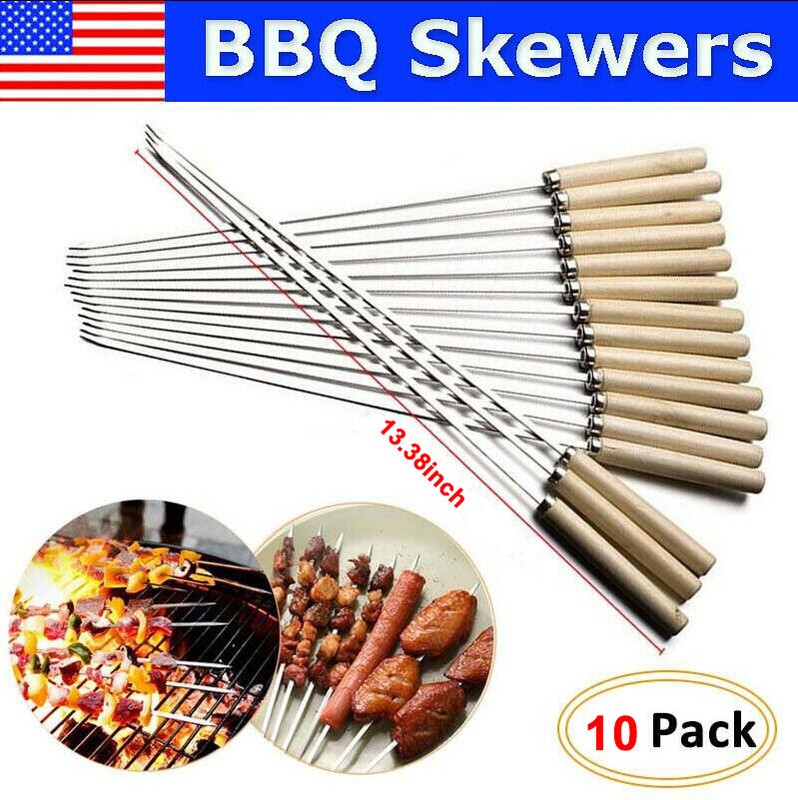 Omenluck Spiedini Piatti In Acciaio Inox Per Barbecue E Kebab – Confezione Da 10, Riutilizzabili, 38 Cm - 6