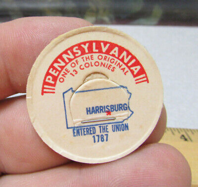 vintage state series 1960s milk bottle cap, Pennsylvania, entered union 1787